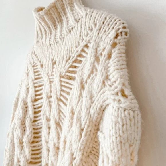 Zara Openwork Cable Knit Sweater High Neck Ecru White Size Small - Picture 8 of 12